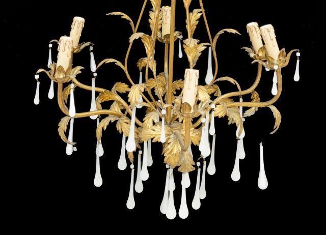 Appraisal: French gilt metal and glass six-light chandelier th c having