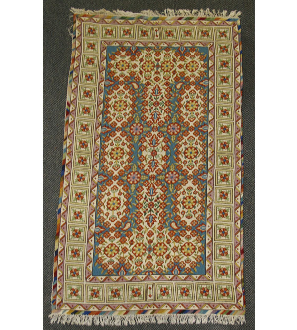 Appraisal: Vibrant floral woven tapestry rug panel x Animal staining visible