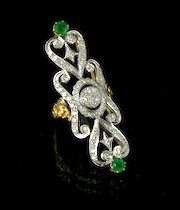 Appraisal: Ladies' White Yellow Gold Diamond Emerald Elongated Fashion Ring Ladies'