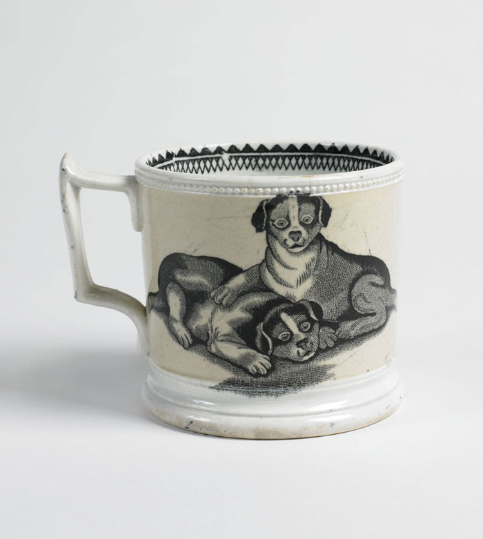 Appraisal: STAFFORDSHIRE TRANSFERWARE CUP WITH PUPPIES AND KITTEN NINETEENTH CENTURY Height