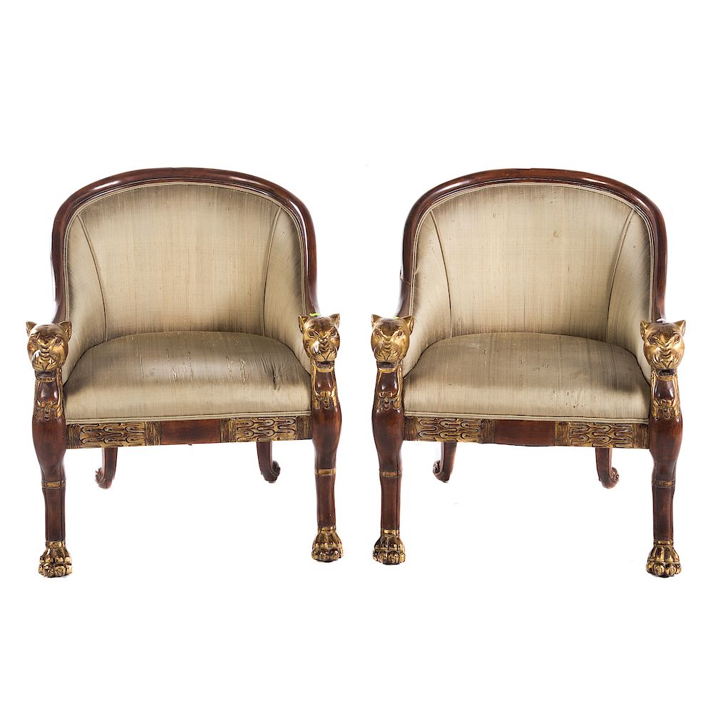 Appraisal: Pair of Regency Style Mahogany Tub Chairs th century green