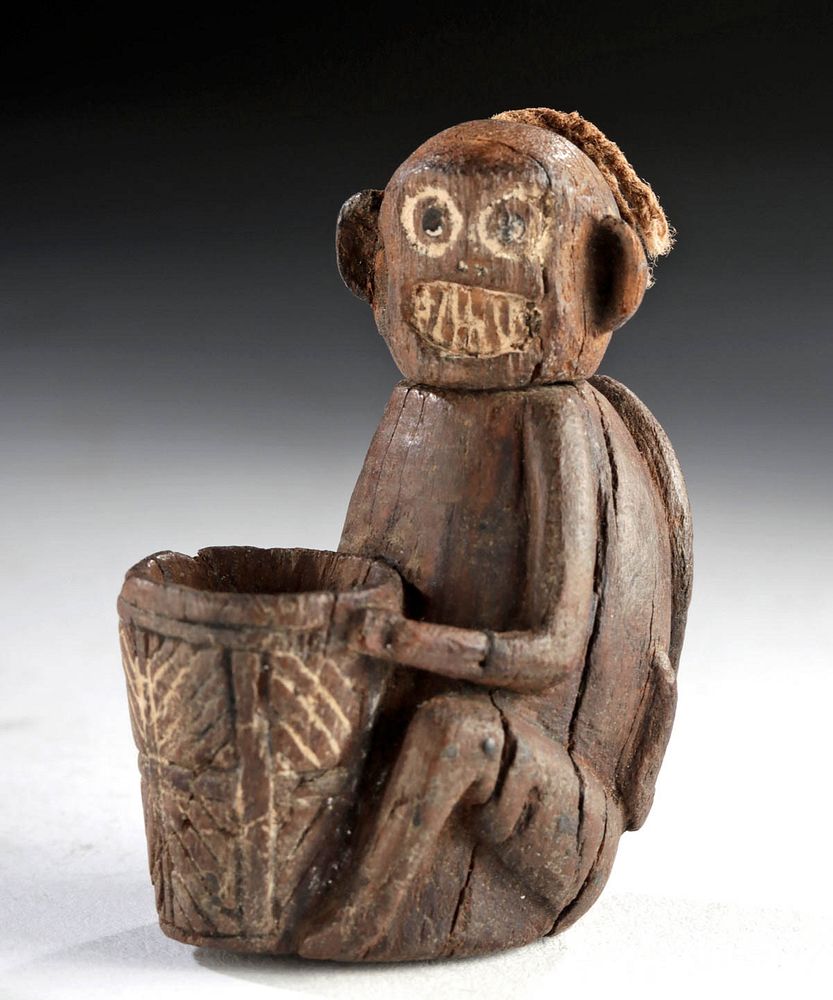 Appraisal: Rare Huari Anthropomorphic Wood Poporo - Monkey Pre-Columbian South Coast