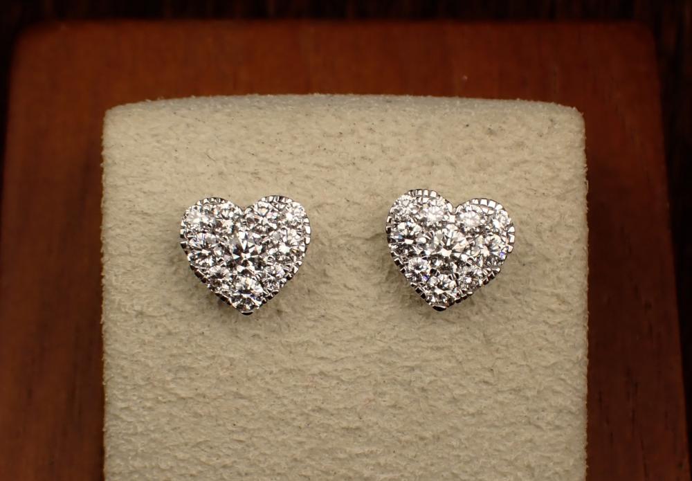 Appraisal: PAIR OF HEART-SHAPED DIAMOND CLUSTER EAR STUDS K white gold