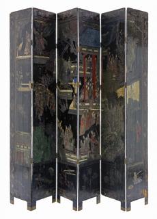 Appraisal: A CHINESE LACQUER SIX-PANEL ROOM DIVIDER th century The black