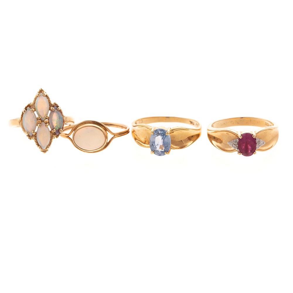 Appraisal: Four Gemstone Rings in K Yellow Gold K yellow gold