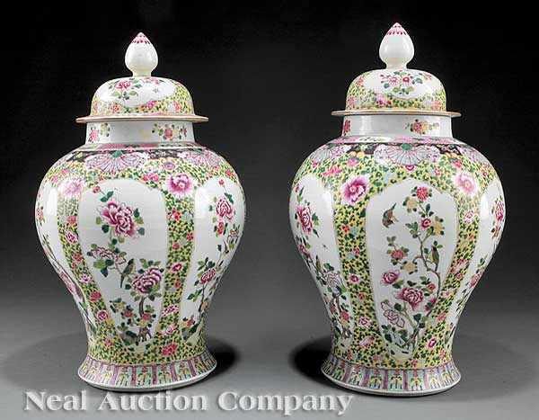 Appraisal: A Large Pair of Chinese Famille Rose Porcelain Yellow Ground