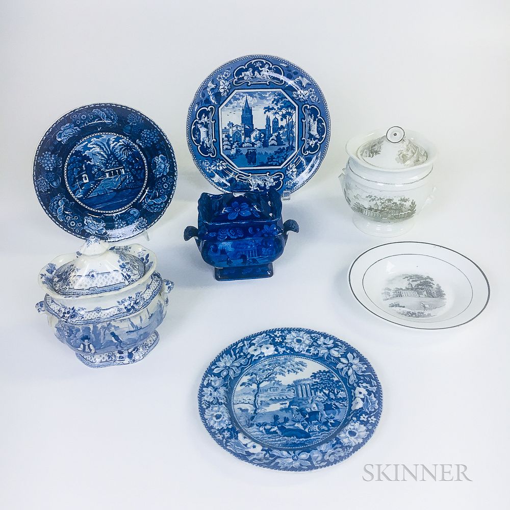 Appraisal: Seven Transfer-decorated Ceramic Tableware Items Including Three Mount Vernon Seven