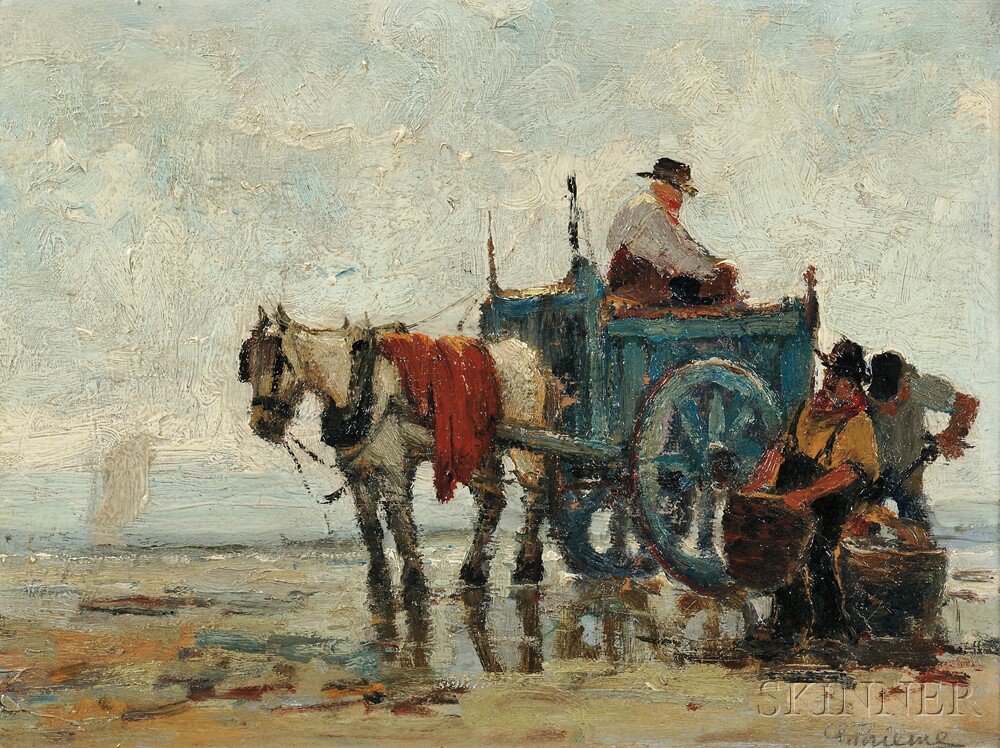 Appraisal: Anthony Thieme American - Kelp Harvesters with Horse Cart Signed