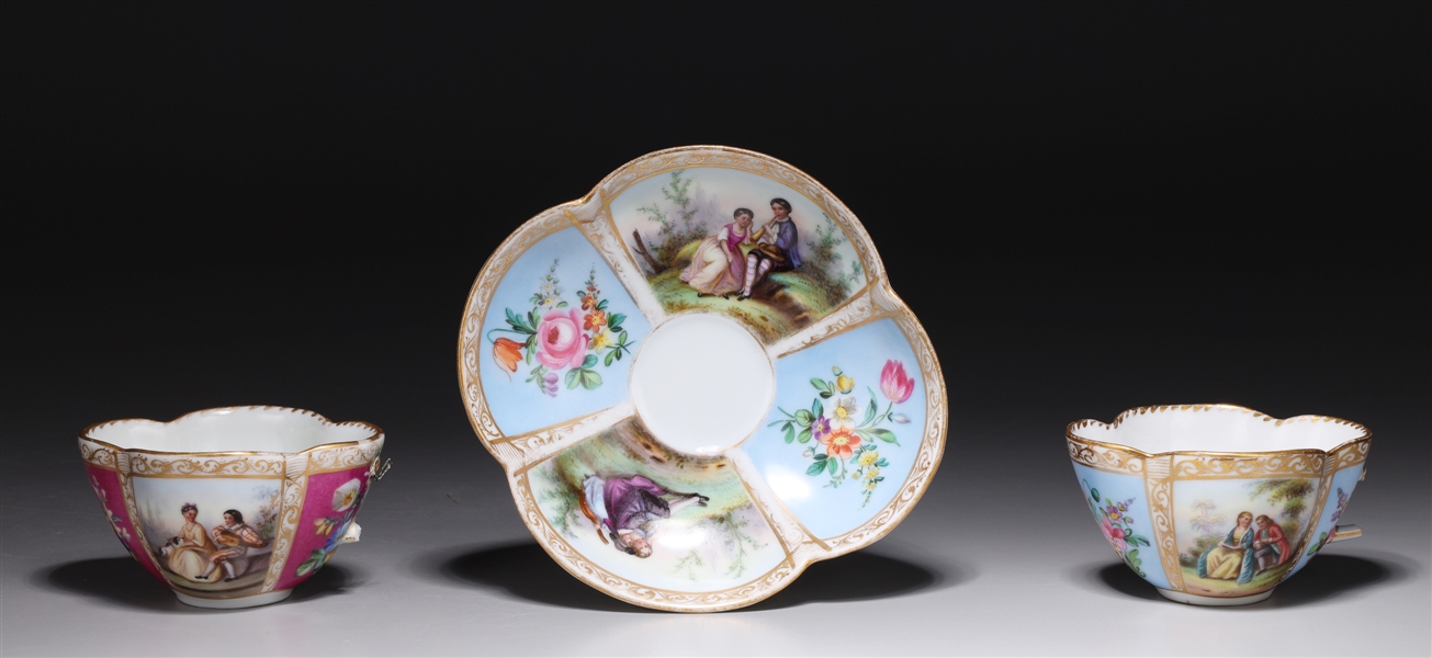 Appraisal: Group of three pieces of Meissen porcelain two tea cups