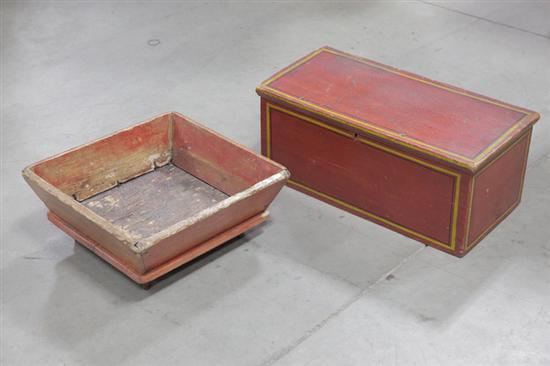 Appraisal: TWO WOODEN ITEMS Square nail constructed spit box with old