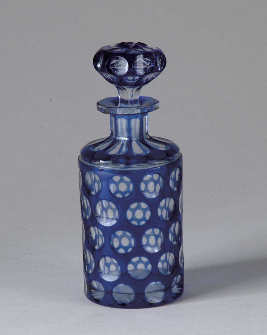 Appraisal: EARLY AMERICAN BLUE CUT TO CLEAR OVERLAY COLOGNE OR PERFUME