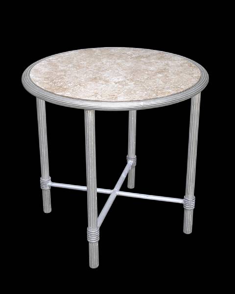 Appraisal: An American Neoclassical style aluminum and travertine side table circa