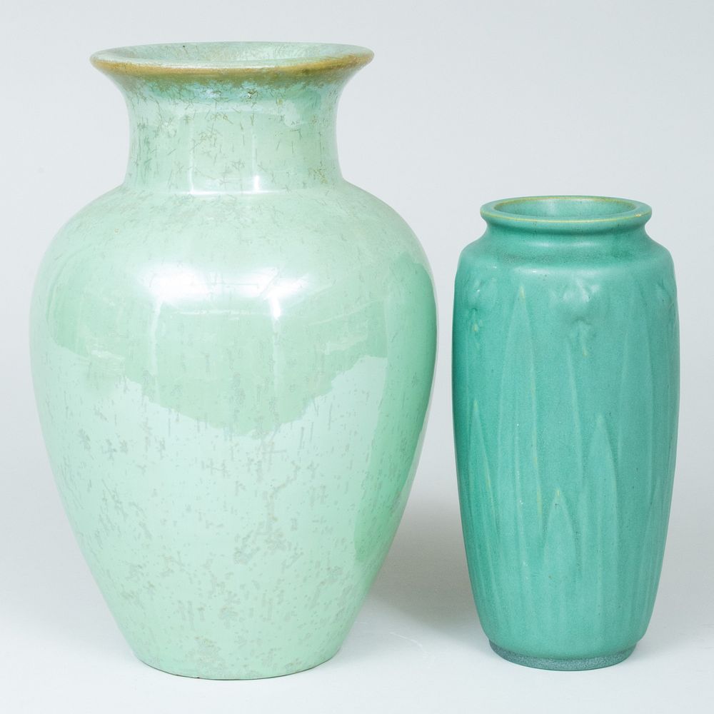 Appraisal: Fulper Green Glazed Pottery Vase and a Teco Green Glaze