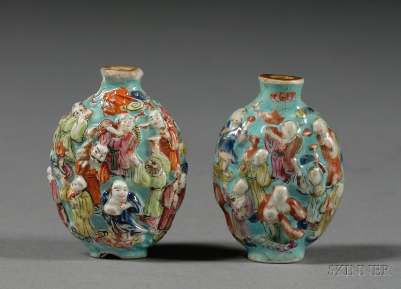 Appraisal: Two Chinese Porcelain Snuff Bottles and Two Chinese Export Silver