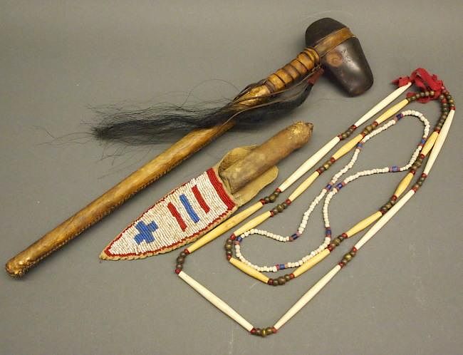 Appraisal: Native American Four Native American Items Including Sioux bone hair