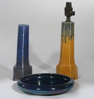 Appraisal: Two Ruskin Pottery crystalline glaze lamp bases and a Ruskin