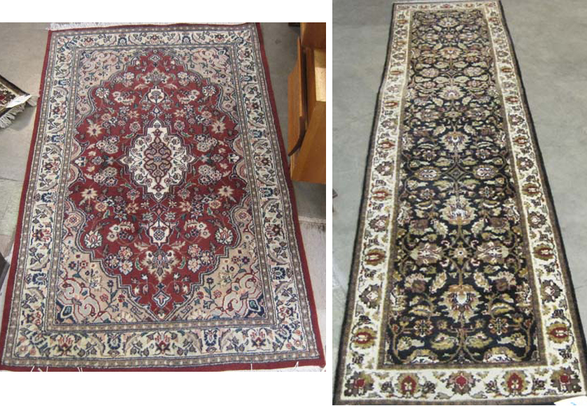 Appraisal: TWO HAND KNOTTED ORIENTAL AREA RUGS Indo-Persian runner black field