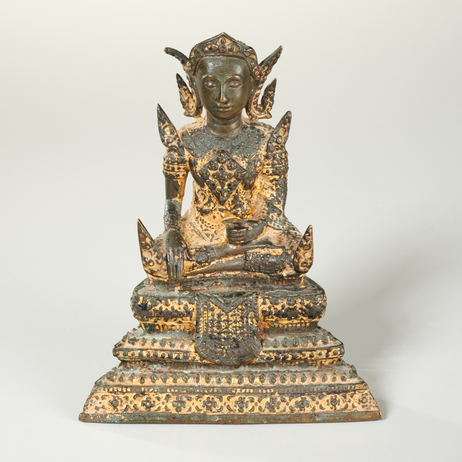 Appraisal: THAI GILT AND LACQUERED BRONZE SEATED BUDDHA th th c