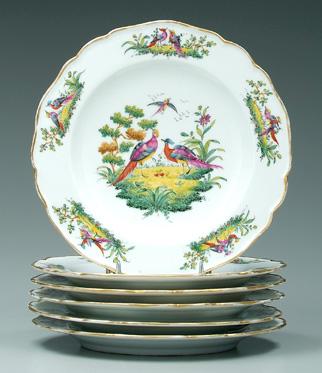 Appraisal: Six porcelain plates hand painted decoration with exotic birds scalloped