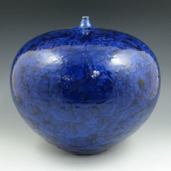 Appraisal: Massive Campbell Pottery high gloss blue weedpot with intense crystalline