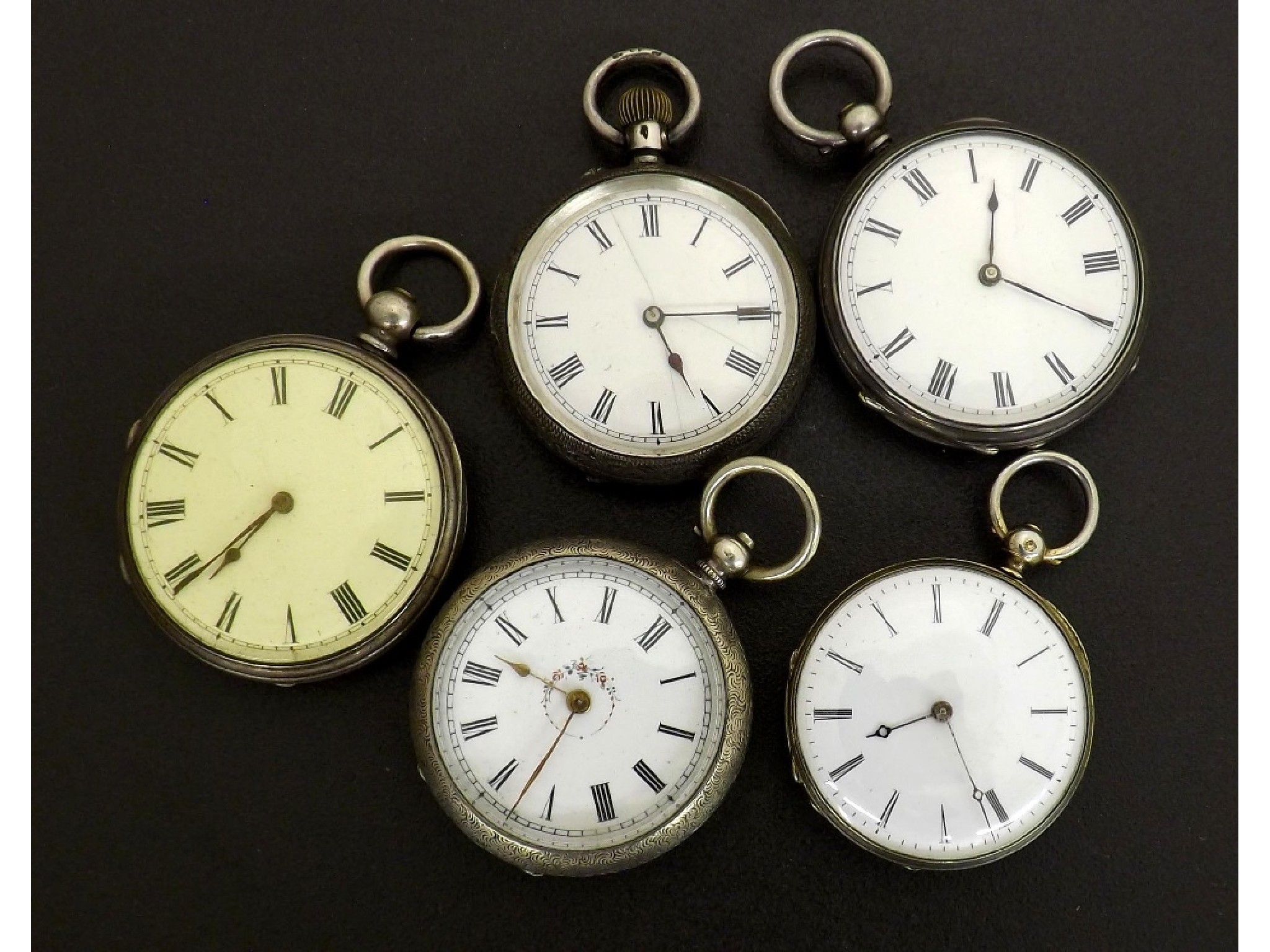 Appraisal: Three silver cylinder fob watches together with a silver-gilt cylinder