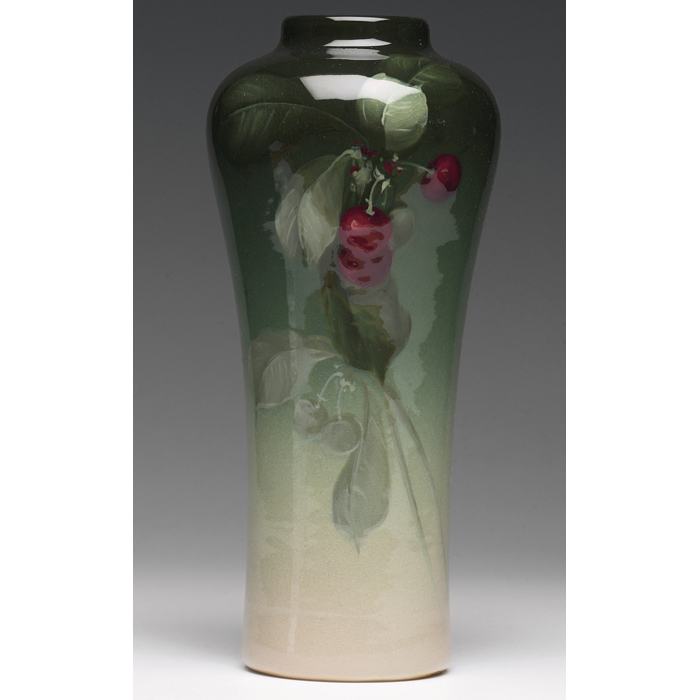 Appraisal: Nice Weller Eocean vase shouldered shape with beautifully painted cherries