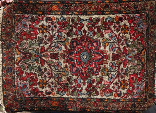 Appraisal: Semi-antique Persian oriental mat ' x ' Some wear EST