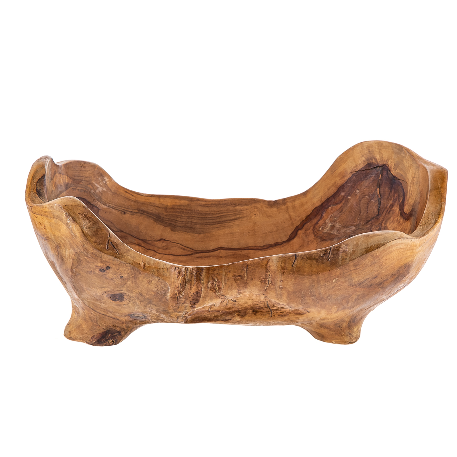 Appraisal: CONTEMPORARY BURL WOOD BOWL Oval form with four carved wood