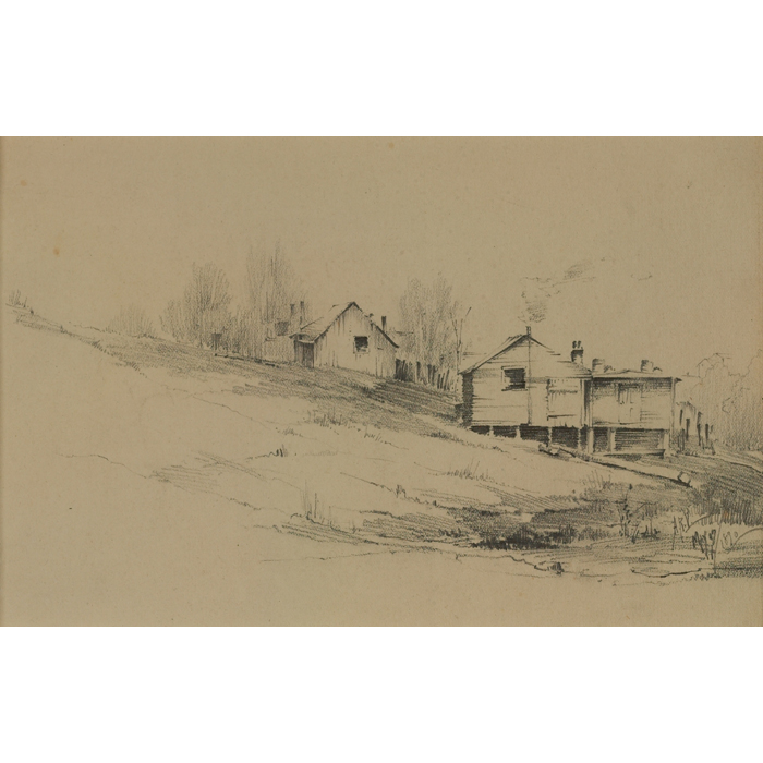 Appraisal: Albert Valentien drawing graphite on paper detailed rendering of houses