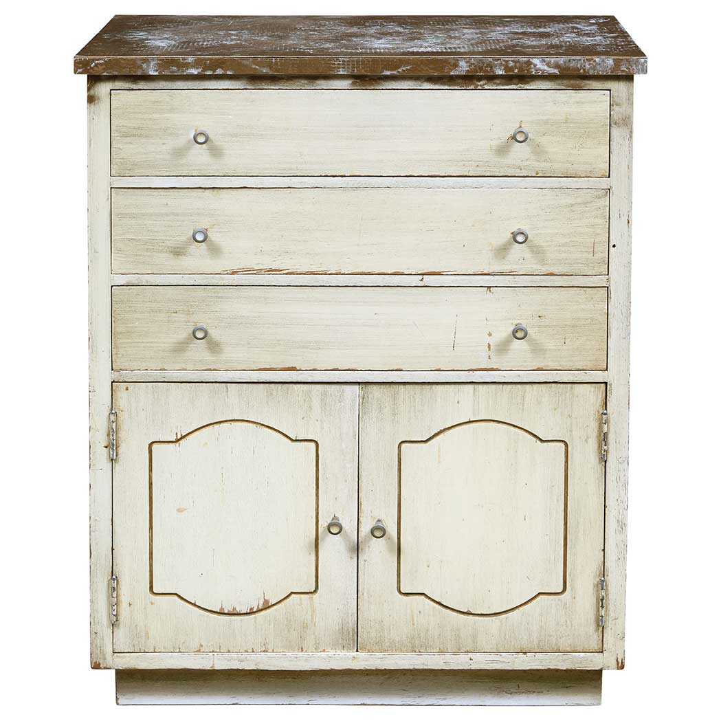 Appraisal: Provincial Style White and Gold Painted Side Cabinet The rectangular