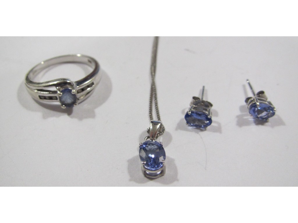 Appraisal: Nine carat white gold and tanzanite jewellery to include stud