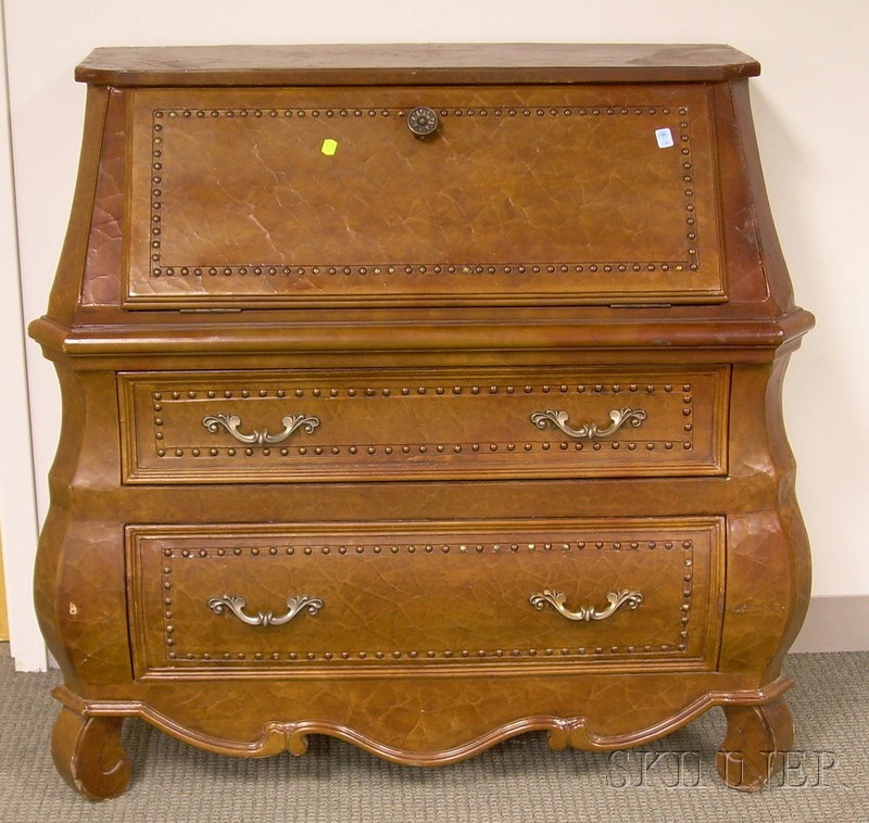 Appraisal: Baroque-style Faux Finished Wooden Slant-lid Bombe Desk attributed to Maitland-Smith