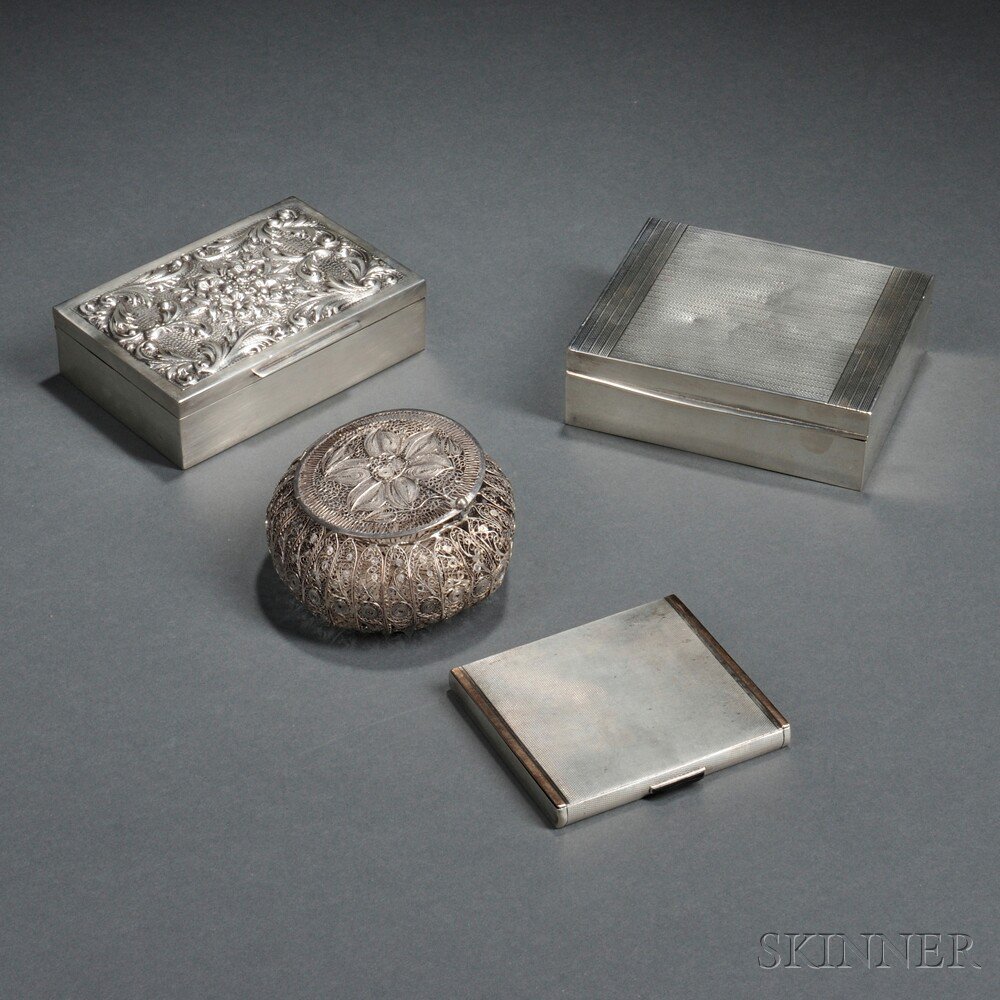 Appraisal: Three South American Silver Cigarette Boxes th century a partially