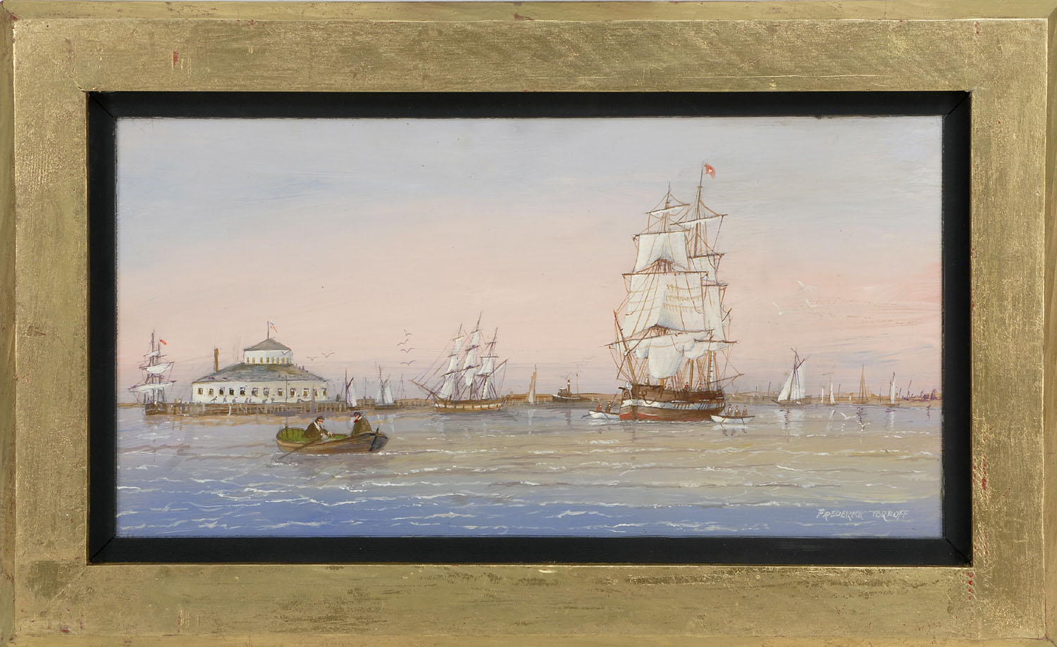 Appraisal: FRAMED PAINTING FREDERICK TORDOFF American Contemporary Shipping off the Battery