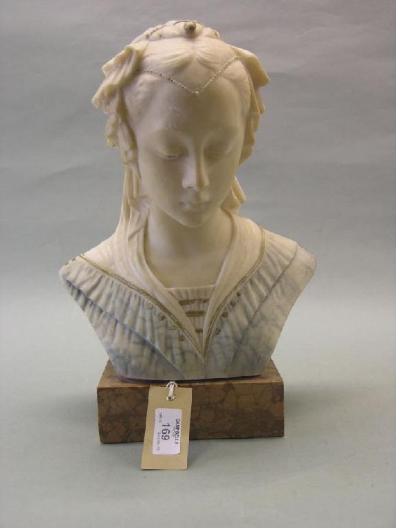 Appraisal: An Italian carved alabaster portrait bust of a young lady