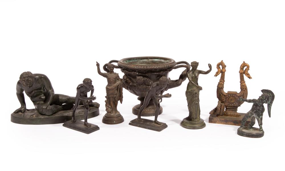 Appraisal: Eight Antique Grand Tour-Style Bronzes incl Warwick vase the Dying