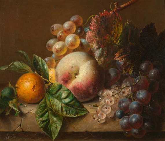 Appraisal: HAANEN ADRIANA JOHANNA Oosterhout Fruit still life with peach grapes