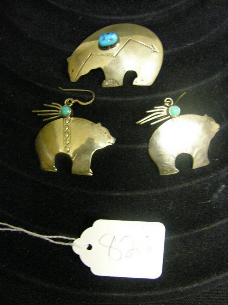 Appraisal: STERLING BEAR EARRING AND PIN Pair of earrings marked sterling