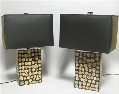 Appraisal: PAIR OF CONTEMPORARY LAMPS The rectangular bases inlaid with specimen