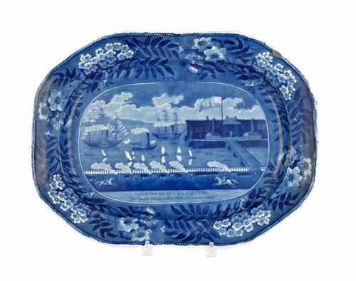 Appraisal: Historical blue Staffordshire platter th c depicting The Landing of