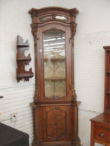 Appraisal: WALNUT CORNER DISPLAY CABINET