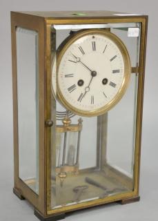 Appraisal: Tiffany Co Brass and beveled glass regulator clock with enameled