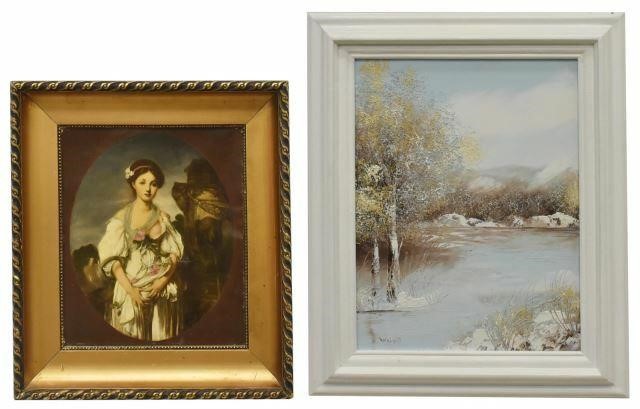 Appraisal: lot of Framed art including oil on canvas Winter Landscape