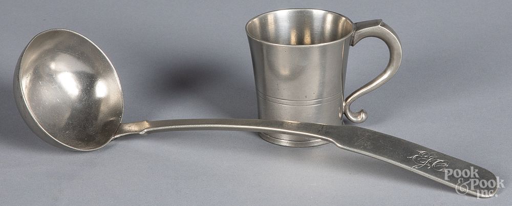 Appraisal: Boardman pewter ladle together with a handled cup Boardman pewter