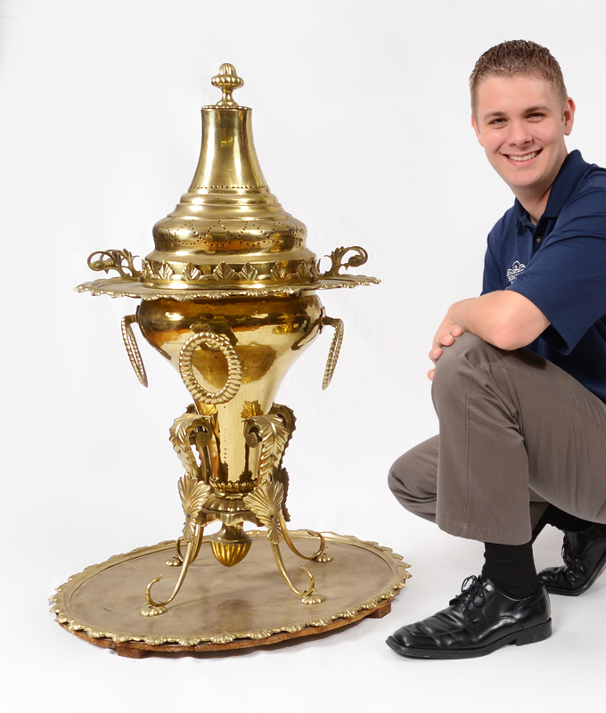 Appraisal: POLISHED BRASS TURKISH BRAZIER Pierced lid embossed rims on top