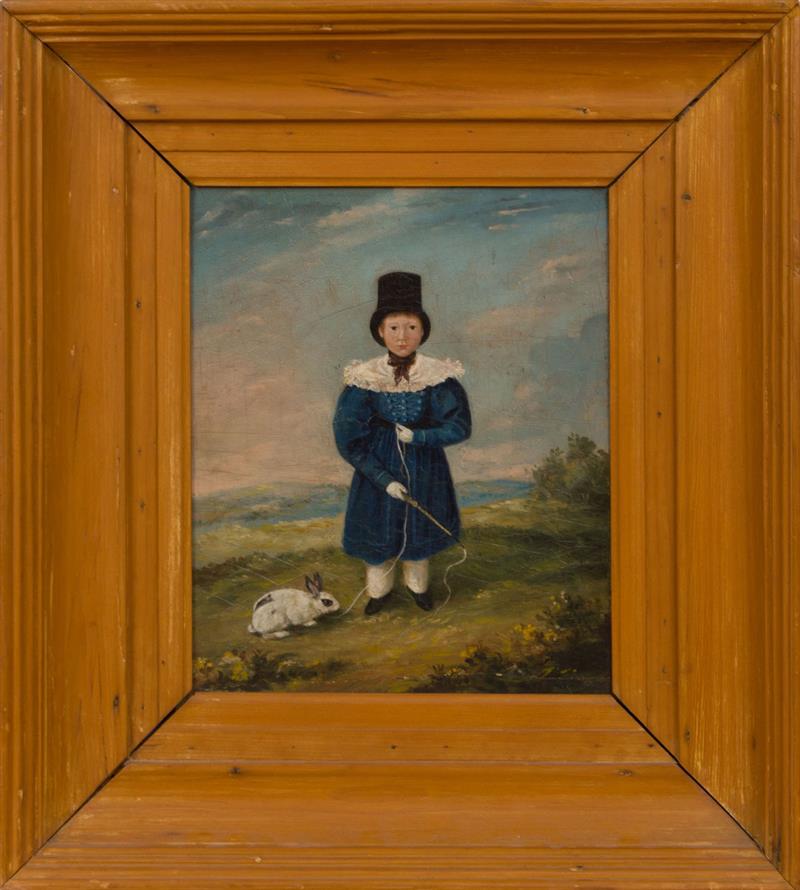 Appraisal: ENGLISH SCHOOL BOY WITH PET RABBIT Oil on board unsigned