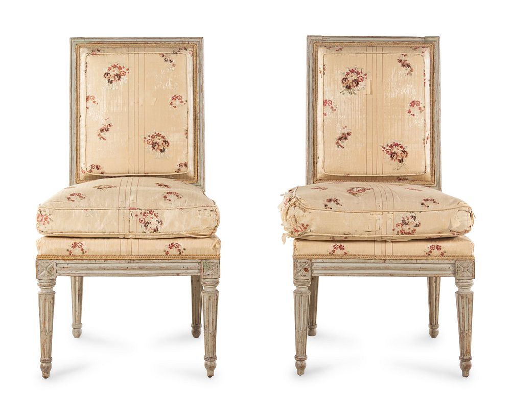 Appraisal: A Pair of Louis XVI Carved and Gray-Painted Side Chairs