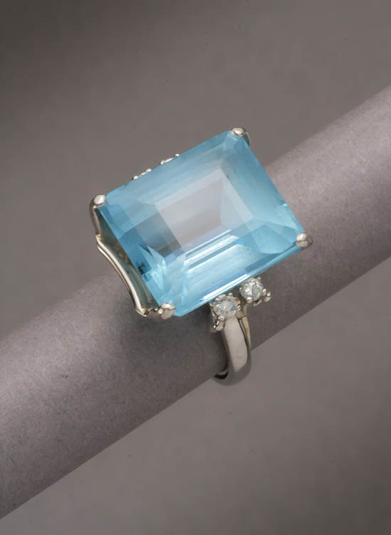 Appraisal: Tested Platinum Aquamarine and Diamond Ring Set with one emerald-cut