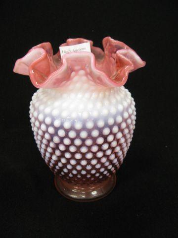 Appraisal: Cranberry Opalescent Art Glass Vase hobnail decor excellent