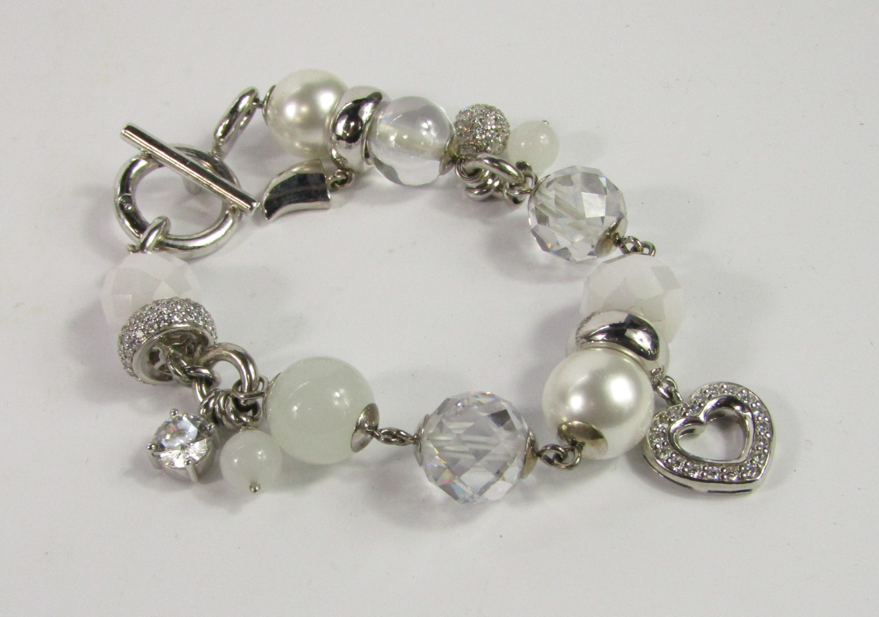 Appraisal: A Ti sento white metal and crystal bead bracelet on